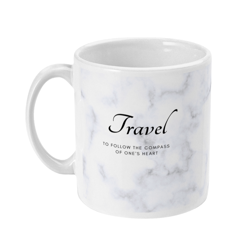 Mug that says: Travel - to follow the compass of ones heart 
