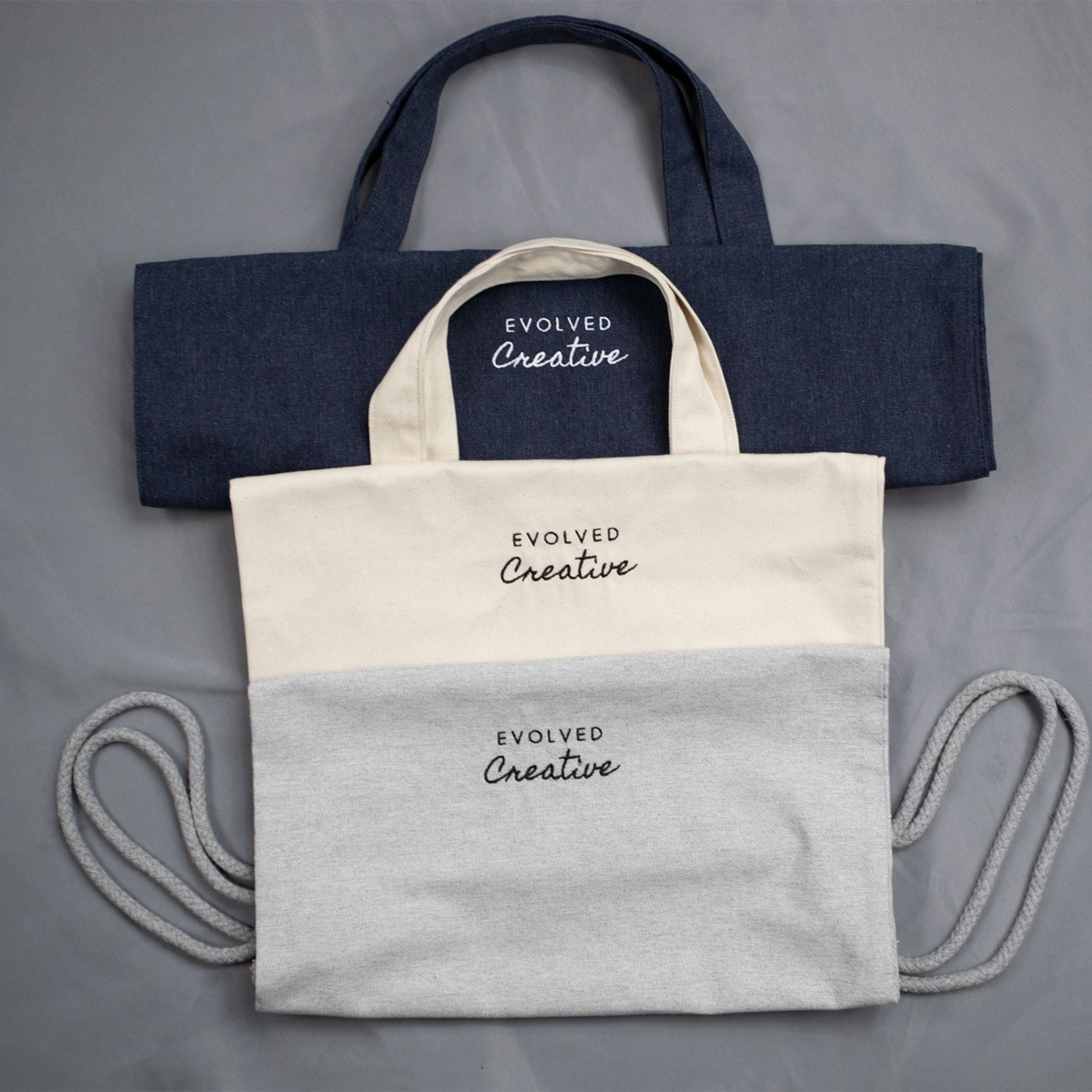 Large Tote Bag White Embroidery