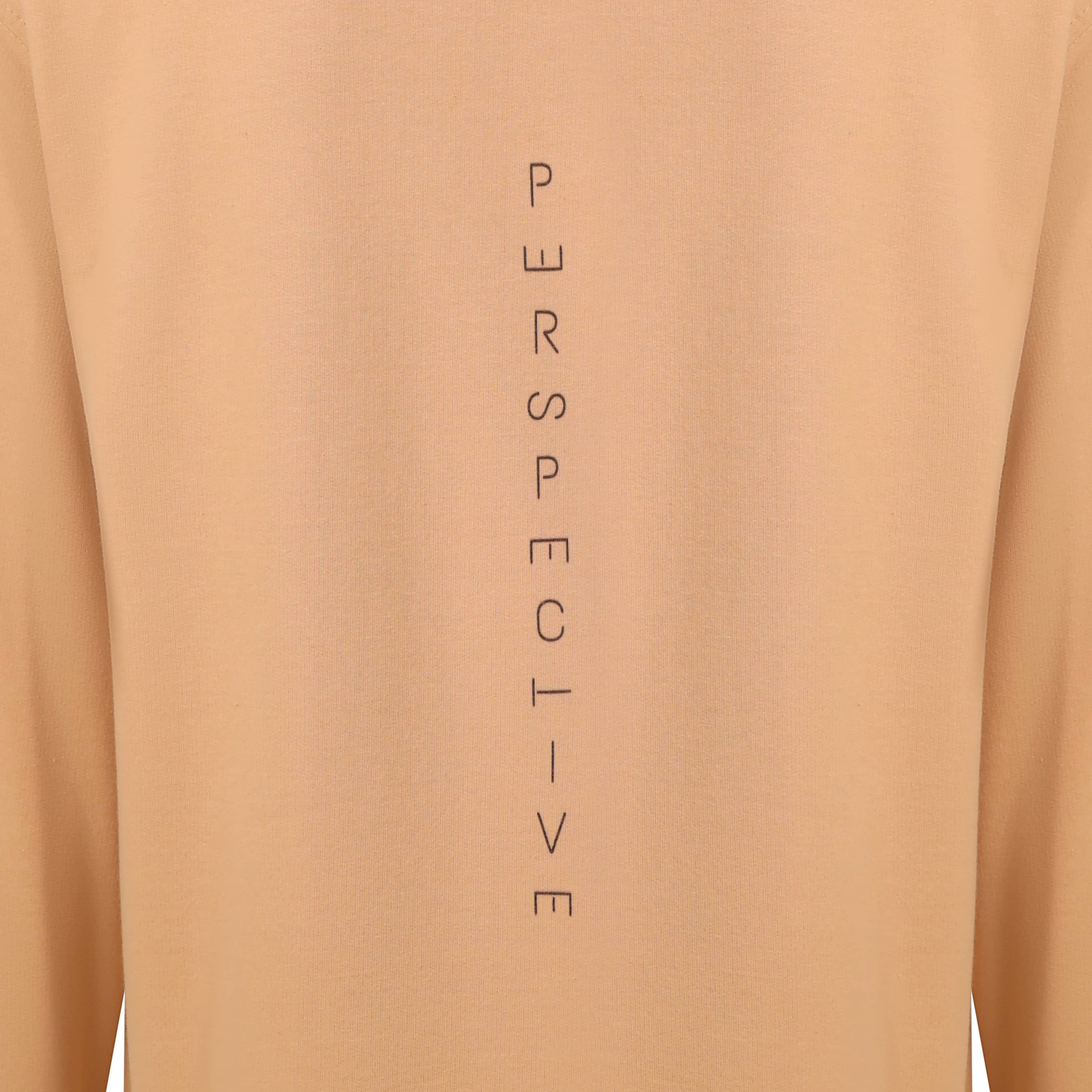 Sweatshirt with "perspective" down the back of the jumper. Letters in the word of perspective are tilted to give perspective to the word perspective